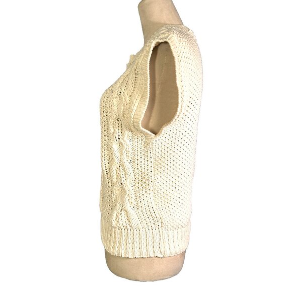 Vintage Russ Ivory Short Cap Sleeve Chunky Cable Knit Sweater Vest PM USA - Picture 4 of 9